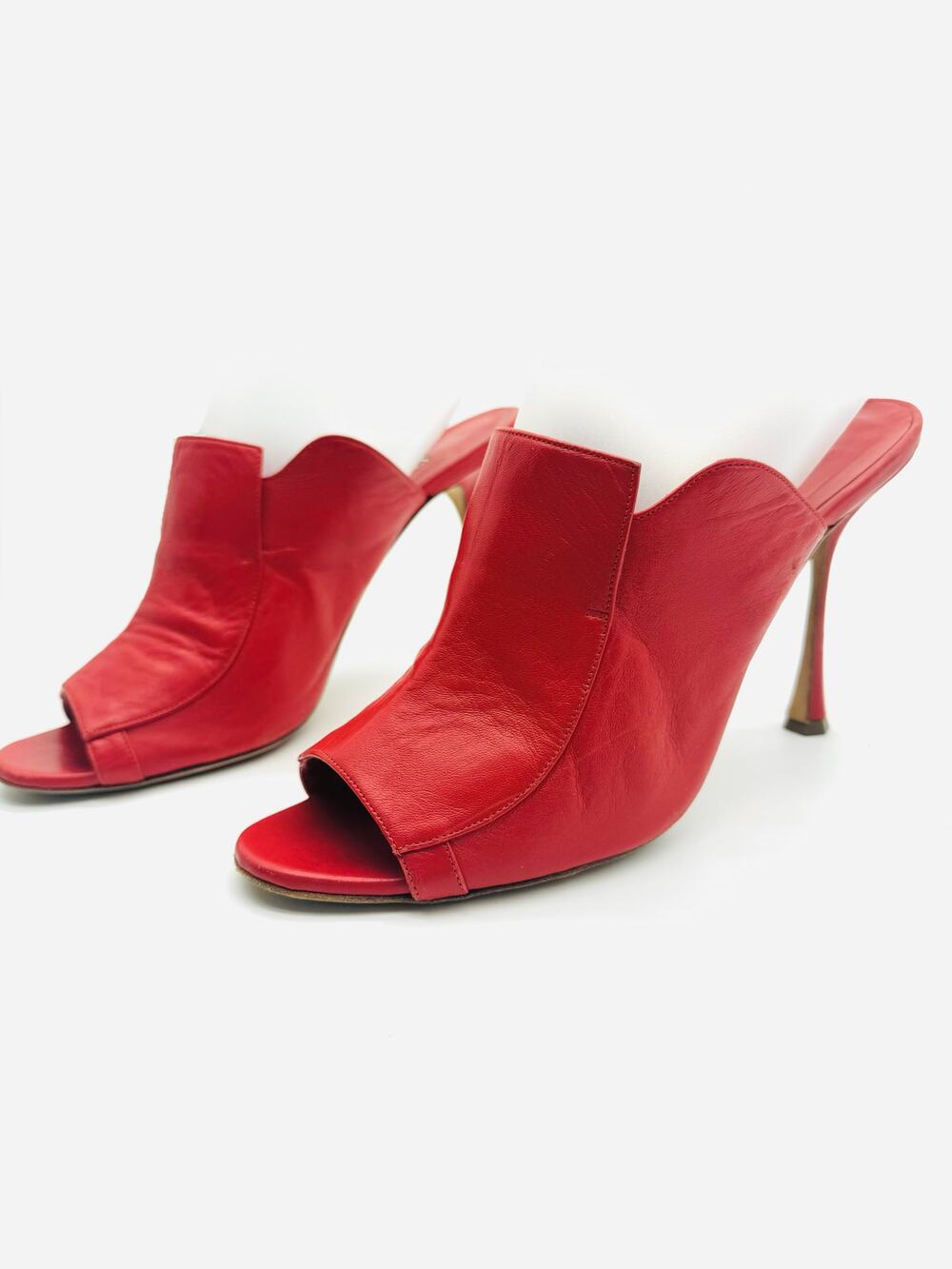 Manolo Blahnik Red Leather Mule Sandals Slip On Open Toe Heels EU 40